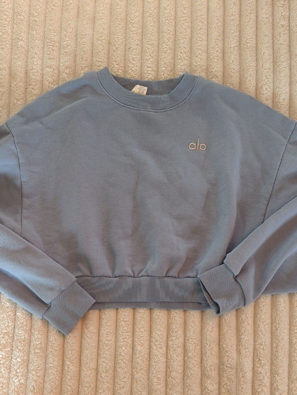 Alo Accolade  Cropped Crewneck Sweatshirt in Dusty Blue